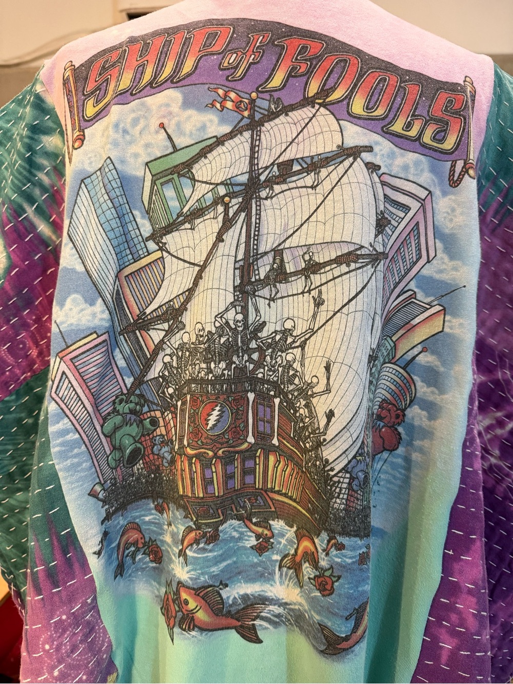 Handcrafted Upcycled Grateful Dead Kantha Tunic with Pockets NWT One Size - Picture 8 of 8